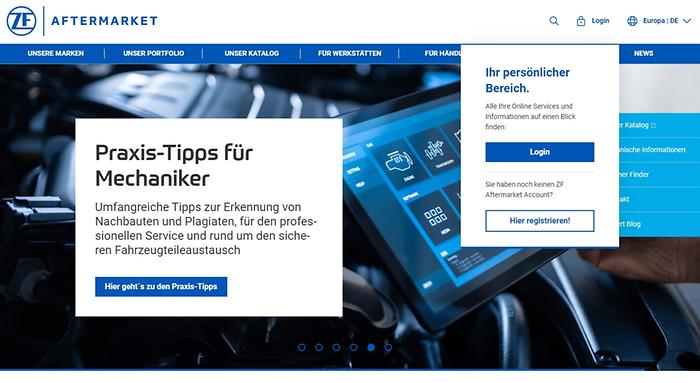 Klicken Sie auf Login zum ZF Aftermarket Portal