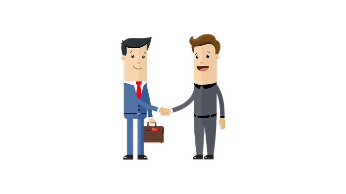 Illustratie van twee werknemers die elkaar de hand schudden