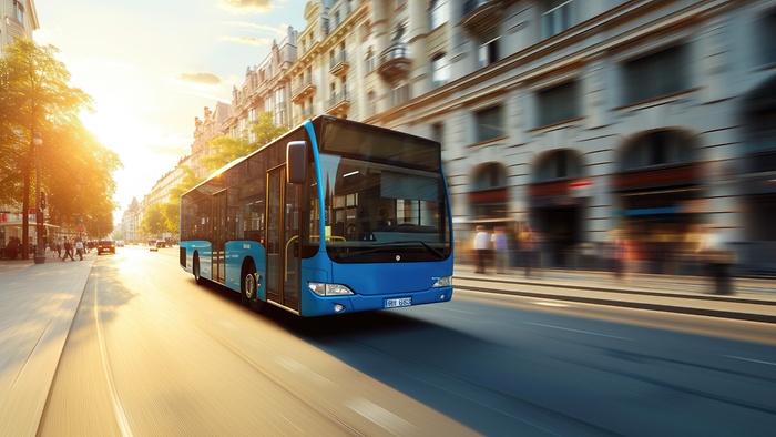bus on the sunny road