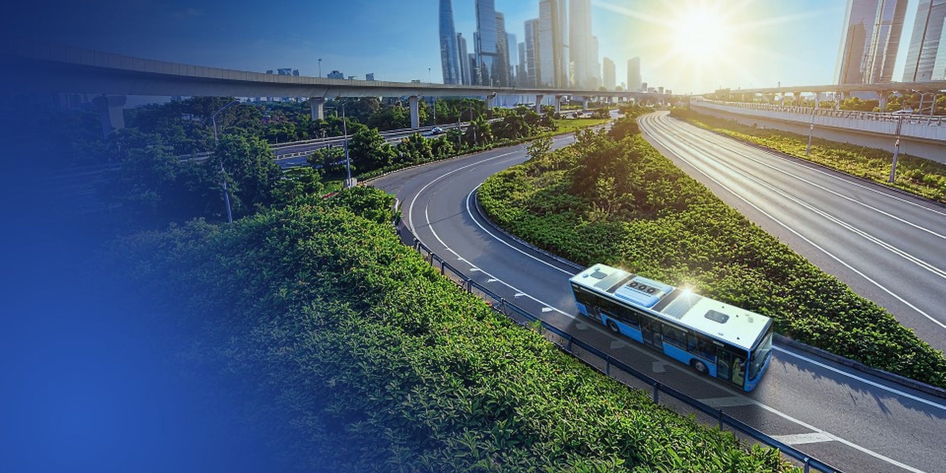 bus in a sunny highway
